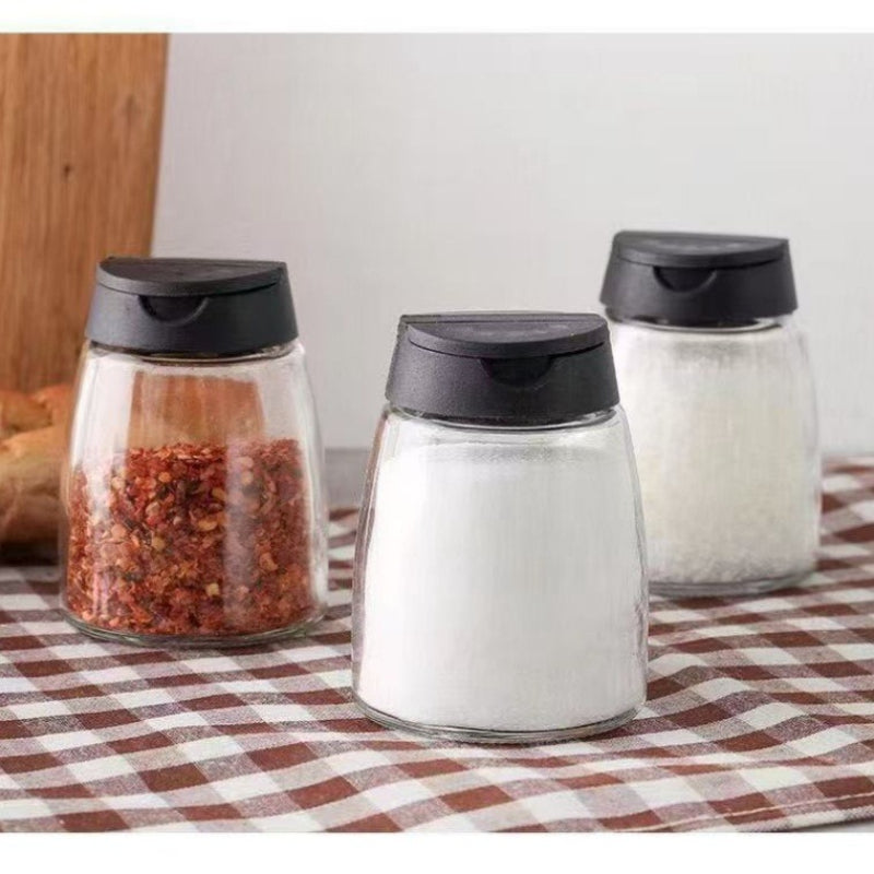 Glass Seasoning Bottle, Double Lid (Pouring And Sieve), Includes Spice Grinder, for BBQ Salt Pepper, Kitchen Storage