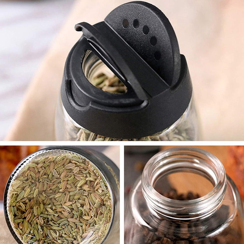 Glass Seasoning Bottle, Double Lid (Pouring And Sieve), Includes Spice Grinder, for BBQ Salt Pepper, Kitchen Storage