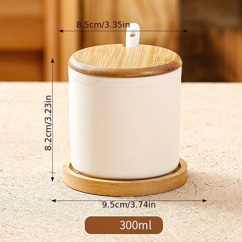 10.14oz Ceramic Seasoning Jar with Spoon - Microwave Safe, Perfect for Salt & Spices in Kitchen and Dining