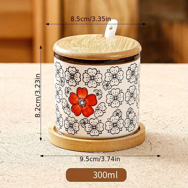 10.14oz Ceramic Seasoning Jar with Spoon - Microwave Safe, Perfect for Salt & Spices in Kitchen and Dining