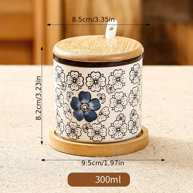 10.14oz Ceramic Seasoning Jar with Spoon - Microwave Safe, Perfect for Salt & Spices in Kitchen and Dining
