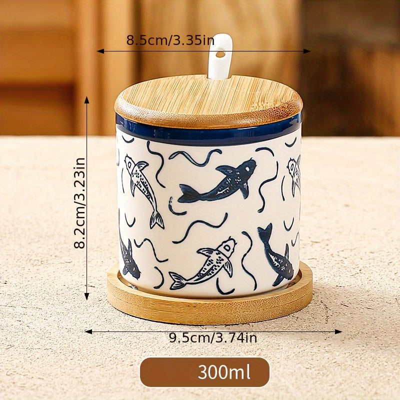 10.14oz Ceramic Seasoning Jar with Spoon - Microwave Safe, Perfect for Salt & Spices in Kitchen and Dining