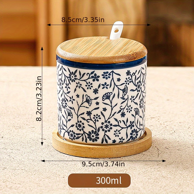 10.14oz Ceramic Seasoning Jar with Spoon - Microwave Safe, Perfect for Salt & Spices in Kitchen and Dining