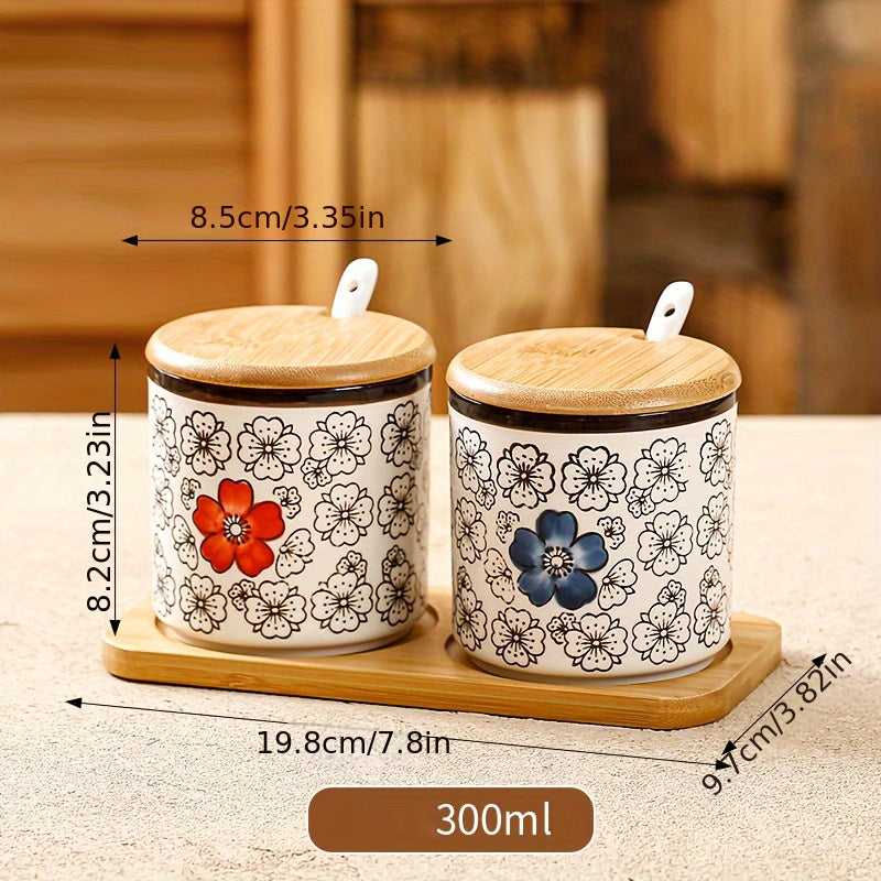 10.14oz Ceramic Seasoning Jar with Spoon - Microwave Safe, Perfect for Salt & Spices in Kitchen and Dining