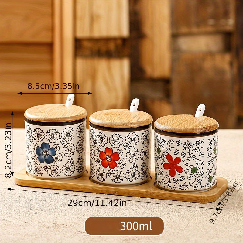 10.14oz Ceramic Seasoning Jar with Spoon - Microwave Safe, Perfect for Salt & Spices in Kitchen and Dining
