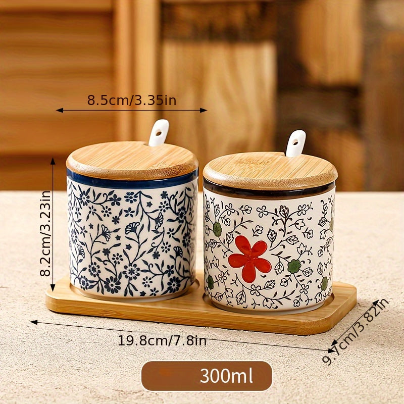 10.14oz Ceramic Seasoning Jar with Spoon - Microwave Safe, Perfect for Salt & Spices in Kitchen and Dining