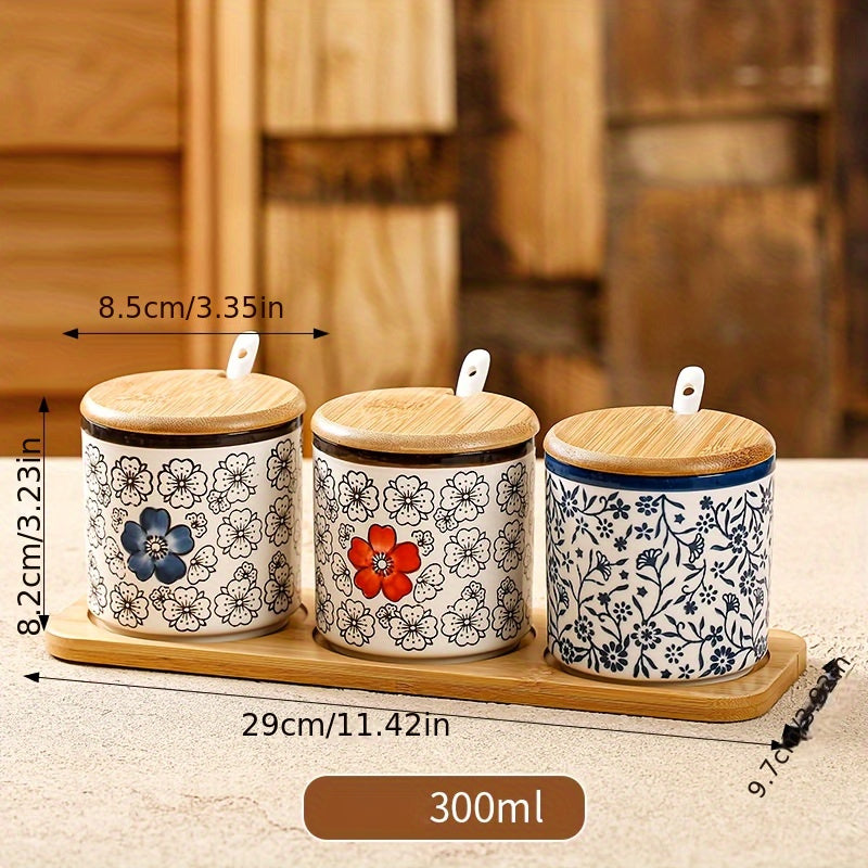 10.14oz Ceramic Seasoning Jar with Spoon - Microwave Safe, Perfect for Salt & Spices in Kitchen and Dining