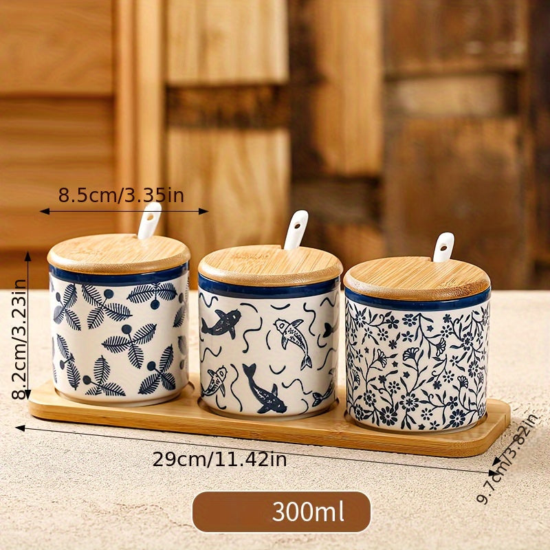 10.14oz Ceramic Seasoning Jar with Spoon - Microwave Safe, Perfect for Salt & Spices in Kitchen and Dining