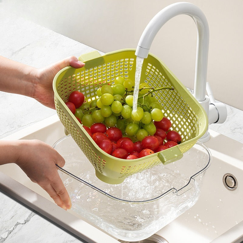 Kitchen Double-layer Drain Basket Washing Basket Household Thickened Transparent Drain Basin New Multi-functional Large-capacity Fruit and Vegetable Basin