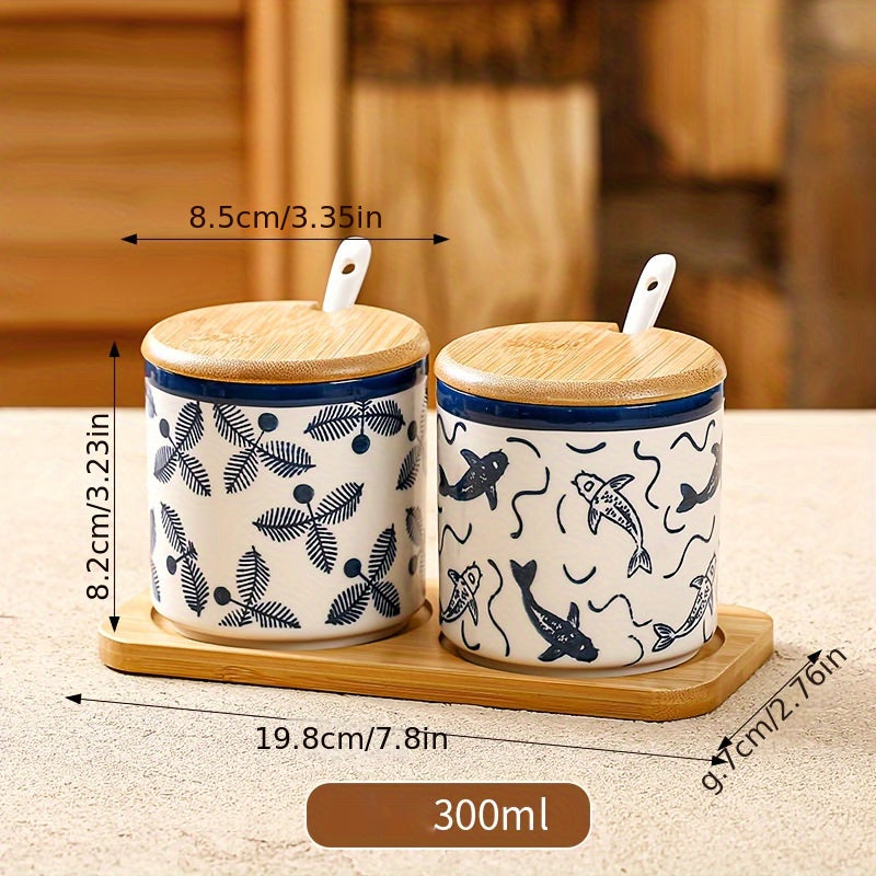 10.14oz Ceramic Seasoning Jar with Spoon - Microwave Safe, Perfect for Salt & Spices in Kitchen and Dining