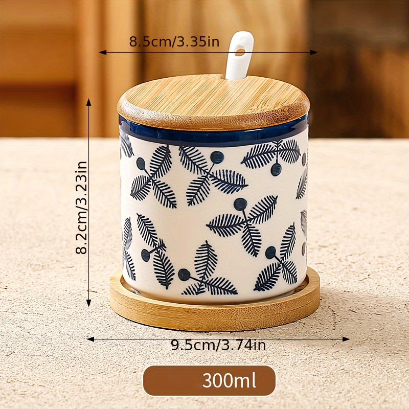 10.14oz Ceramic Seasoning Jar with Spoon - Microwave Safe, Perfect for Salt & Spices in Kitchen and Dining