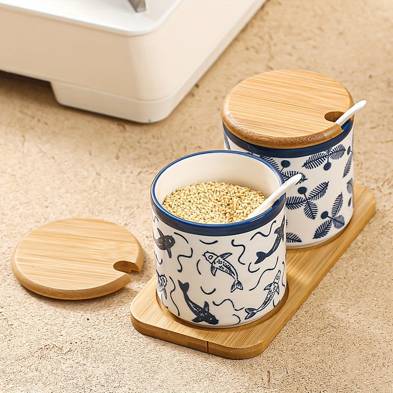 10.14oz Ceramic Seasoning Jar with Spoon - Microwave Safe, Perfect for Salt & Spices in Kitchen and Dining