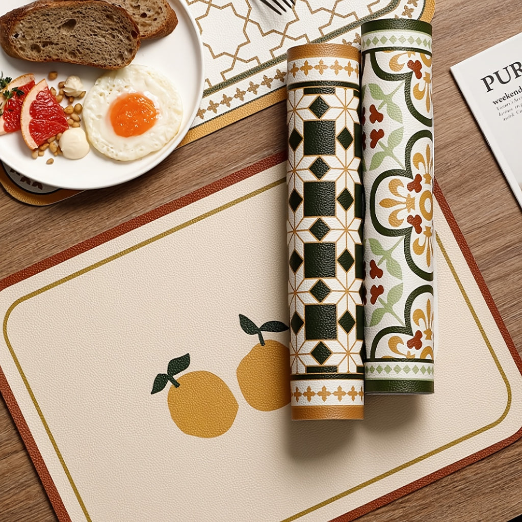 Artificial Leather Placemat, Heat Insulation Pad, Creative Office Desk Mat Decorative Coaster, Wipeable Washable Kitchen Table Mat, Suitable for Kitchen Dining Room Hotel