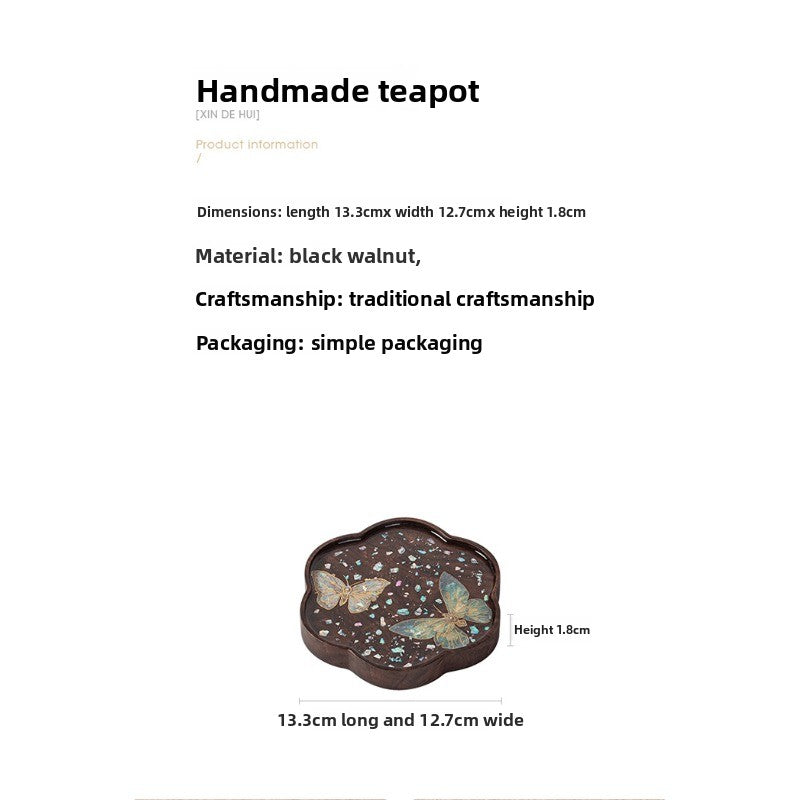 Yishi Chahua Thick Suitable for Tea Pot Trivet & Cup Mat - Walnut Wood Pad with Mother-of-Pearl Imitation Butterfly\u002FPetal, Decorative Table for Tea Pots, Cups, Tea Ceremonies, for Use