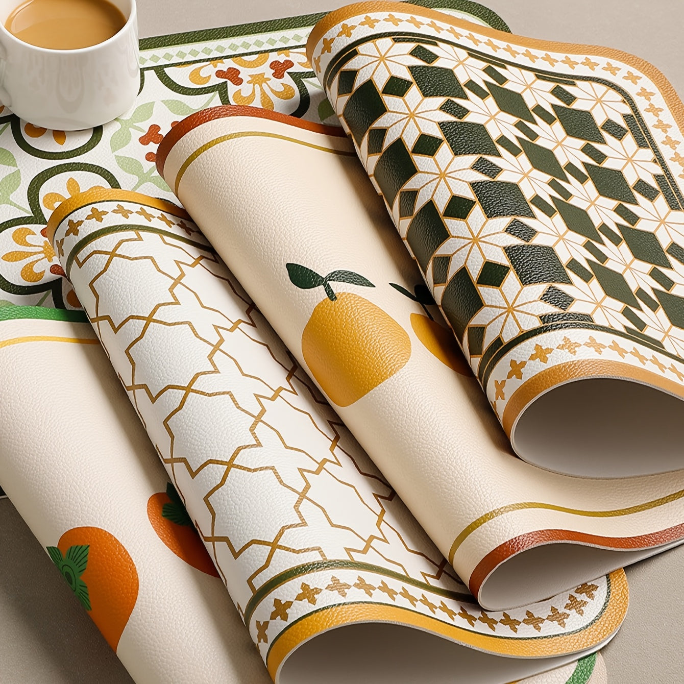 Artificial Leather Placemat, Heat Insulation Pad, Creative Office Desk Mat Decorative Coaster, Wipeable Washable Kitchen Table Mat, Suitable for Kitchen Dining Room Hotel