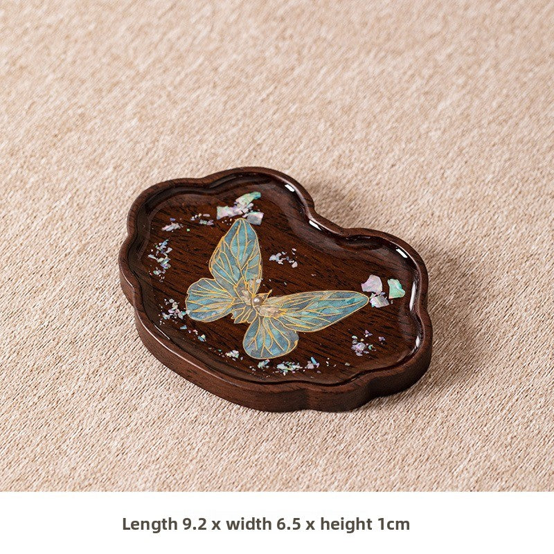 Yishi Chahua Thick Suitable for Tea Pot Trivet & Cup Mat - Walnut Wood Pad with Mother-of-Pearl Imitation Butterfly\u002FPetal, Decorative Table for Tea Pots, Cups, Tea Ceremonies, for Use