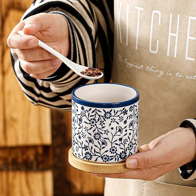 10.14oz Ceramic Seasoning Jar with Spoon - Microwave Safe, Perfect for Salt & Spices in Kitchen and Dining