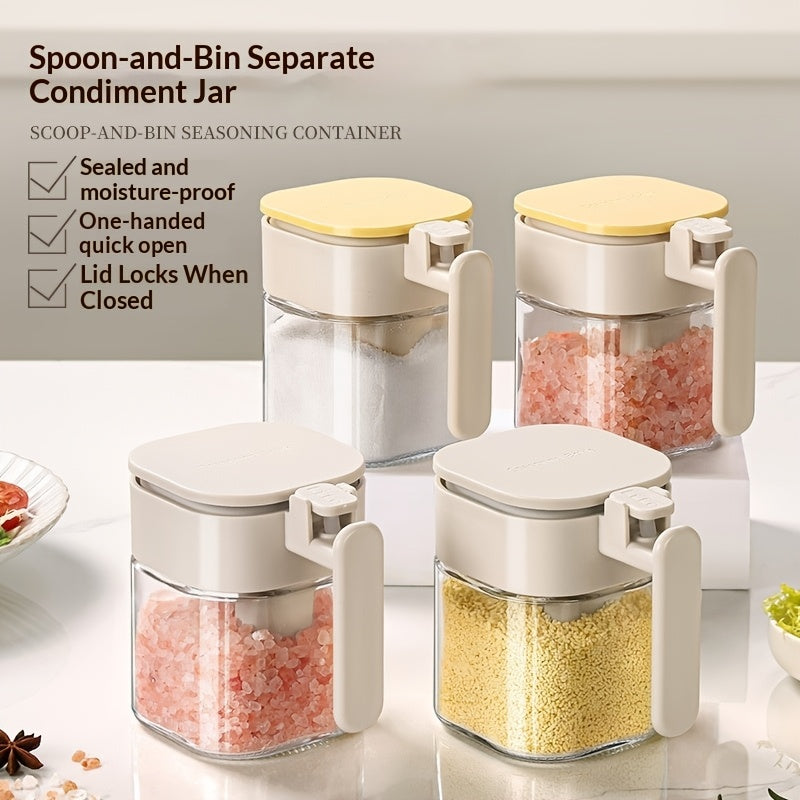 4-Pack Glass Spice Jars with Spoon | Sealed and Moisture-Proof Seasoning Containers for Kitchen Storage