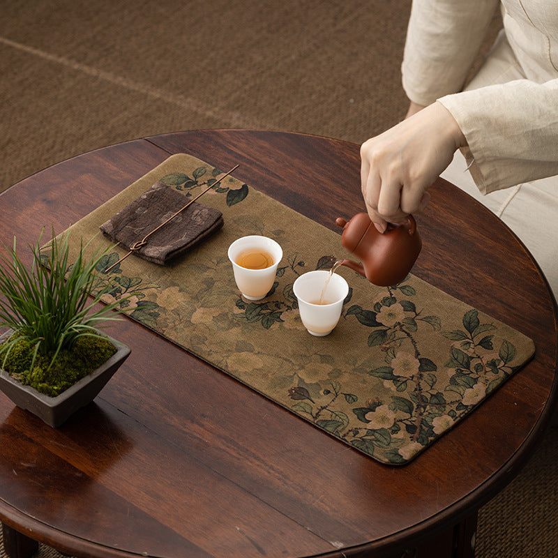 New Chinese Style Zen Tea Mat Dual-Sided Dry Tea Mat Xiangyun Sha Fabric Heat-Resistant Table Mat for Tea Ceremony And Home Decor
