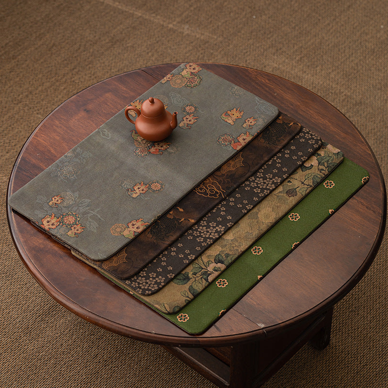 New Chinese Style Zen Tea Mat Dual-Sided Dry Tea Mat Xiangyun Sha Fabric Heat-Resistant Table Mat for Tea Ceremony And Home Decor