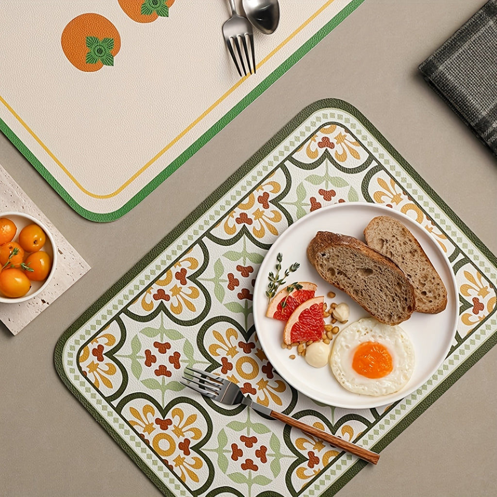 Artificial Leather Placemat, Heat Insulation Pad, Creative Office Desk Mat Decorative Coaster, Wipeable Washable Kitchen Table Mat, Suitable for Kitchen Dining Room Hotel