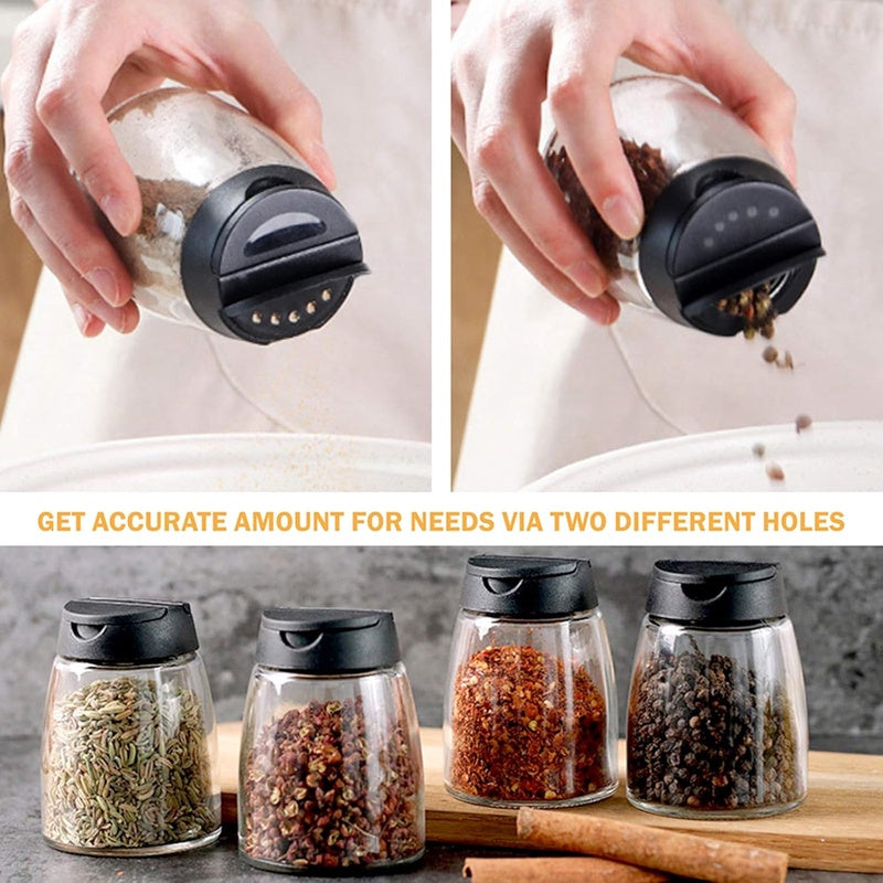 Glass Seasoning Bottle, Double Lid (Pouring And Sieve), Includes Spice Grinder, for BBQ Salt Pepper, Kitchen Storage