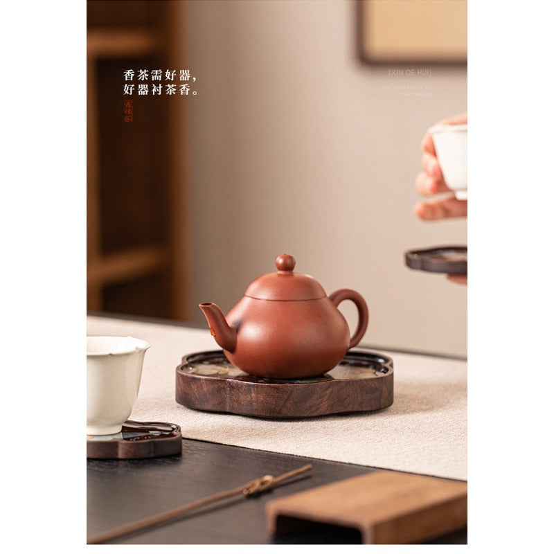 Yishi Chahua Thick Suitable for Tea Pot Trivet & Cup Mat - Walnut Wood Pad with Mother-of-Pearl Imitation Butterfly\u002FPetal, Decorative Table for Tea Pots, Cups, Tea Ceremonies, for Use