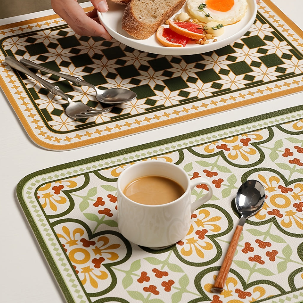 Artificial Leather Placemat, Heat Insulation Pad, Creative Office Desk Mat Decorative Coaster, Wipeable Washable Kitchen Table Mat, Suitable for Kitchen Dining Room Hotel