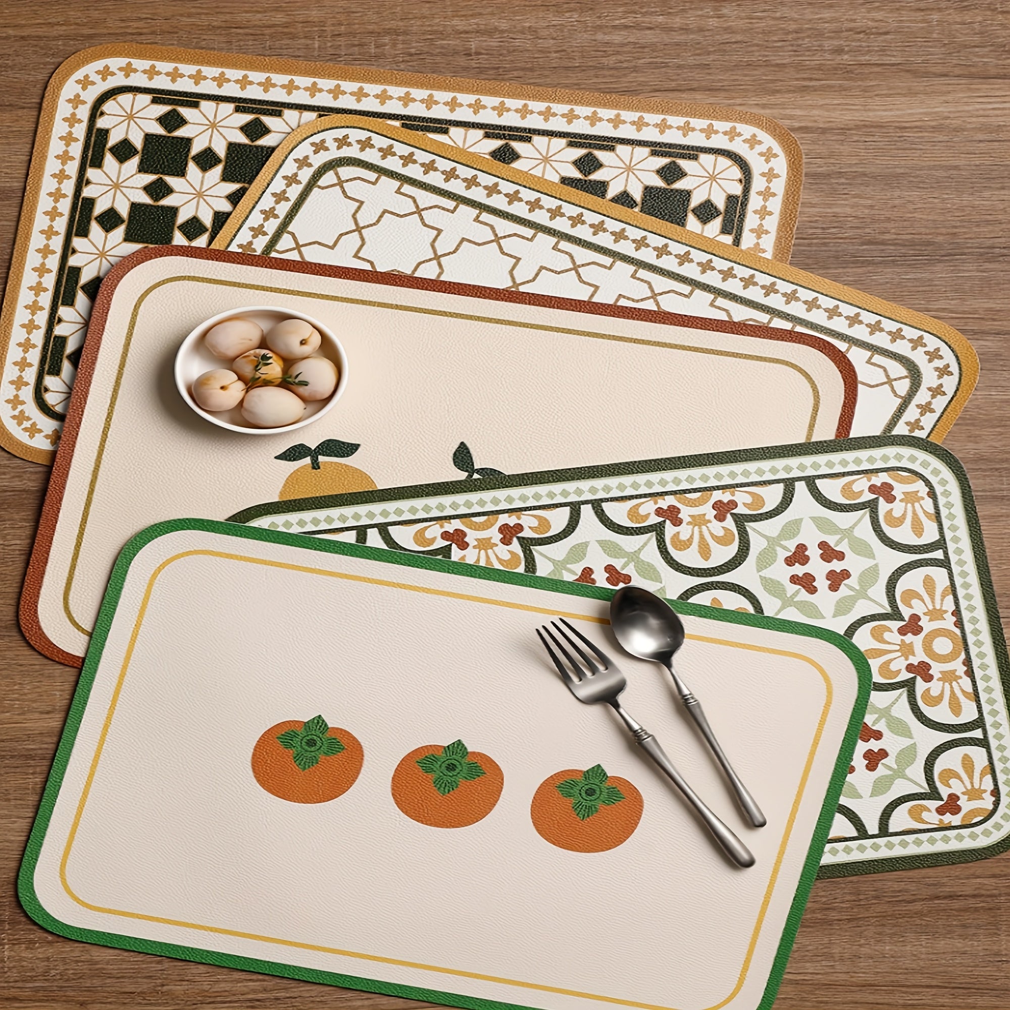 Artificial Leather Placemat, Heat Insulation Pad, Creative Office Desk Mat Decorative Coaster, Wipeable Washable Kitchen Table Mat, Suitable for Kitchen Dining Room Hotel