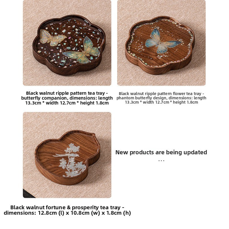 Yishi Chahua Thick Suitable for Tea Pot Trivet & Cup Mat - Walnut Wood Pad with Mother-of-Pearl Imitation Butterfly\u002FPetal, Decorative Table for Tea Pots, Cups, Tea Ceremonies, for Use