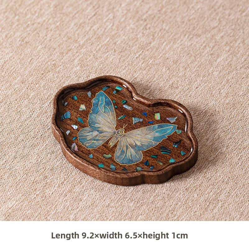 Yishi Chahua Thick Suitable for Tea Pot Trivet & Cup Mat - Walnut Wood Pad with Mother-of-Pearl Imitation Butterfly\u002FPetal, Decorative Table for Tea Pots, Cups, Tea Ceremonies, for Use