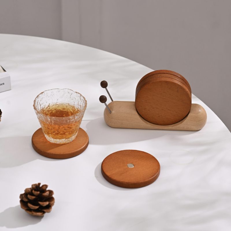 Desktop Creative Snail Wooden Coaster Insulation Pad Decorative Ornaments Heating Pad Pot Pad Bowl Pad Coaster Magnetic Suction Wholesale