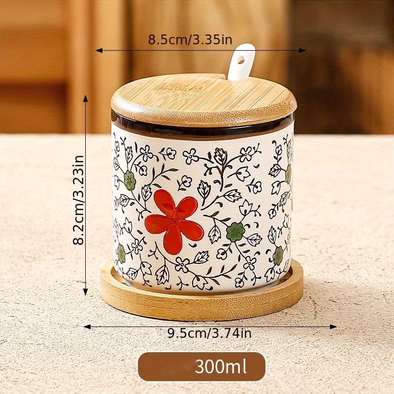 10.14oz Ceramic Seasoning Jar with Spoon - Microwave Safe, Perfect for Salt & Spices in Kitchen and Dining