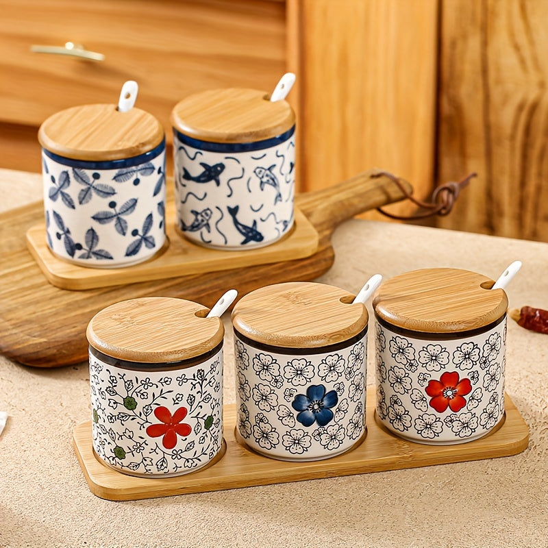 10.14oz Ceramic Seasoning Jar with Spoon - Microwave Safe, Perfect for Salt & Spices in Kitchen and Dining